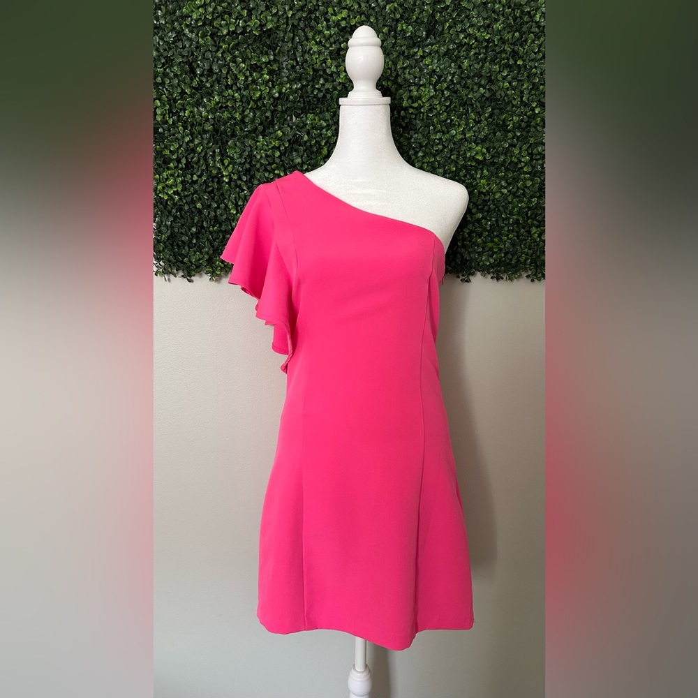 Blush boutique medium (4/6) hot pink one shoulder ruffle dress